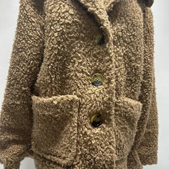 Free People Peacoat Teddy Sherpa Coat So Soft Cozy Button Light Brown Tan Medium - Picture 5 of 13